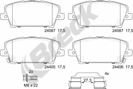 Breck 24087 00 701 10 - Тормозные колодки, дисковые, комплект autospares.lv