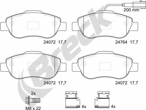 Breck 24072 00 702 10 - Тормозные колодки, дисковые, комплект autospares.lv