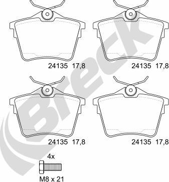 Breck 24135 00 704 00 - Тормозные колодки, дисковые, комплект autospares.lv