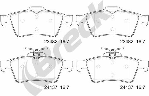 Breck 24137 00 702 00 - Тормозные колодки, дисковые, комплект autospares.lv