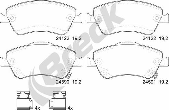 Breck 24122 00 701 10 - Тормозные колодки, дисковые, комплект autospares.lv