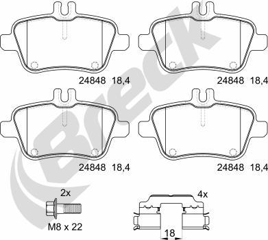 Breck 24848 00 704 10 - Тормозные колодки, дисковые, комплект autospares.lv