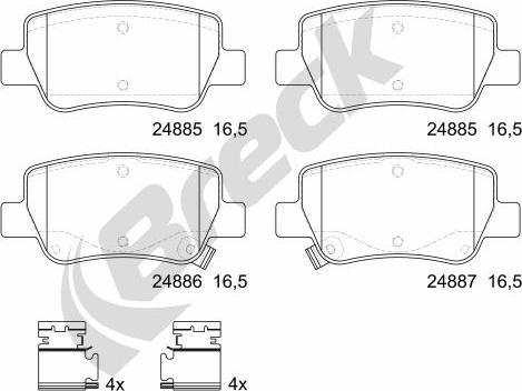 Breck 24885 00 704 10 - Тормозные колодки, дисковые, комплект autospares.lv