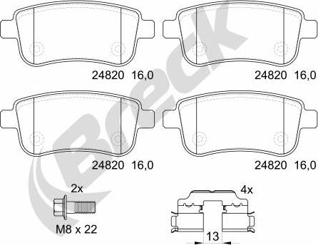 Breck 24820 00 704 00 - Тормозные колодки, дисковые, комплект autospares.lv