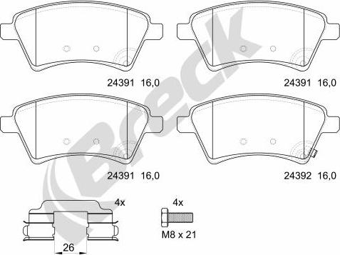 Breck 24391 00 701 00 - Тормозные колодки, дисковые, комплект autospares.lv