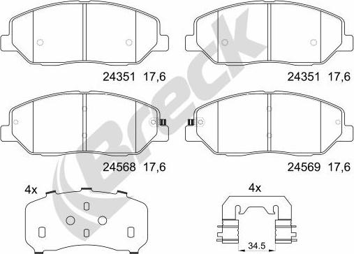 Breck 24351 00 701 00 - Тормозные колодки, дисковые, комплект autospares.lv