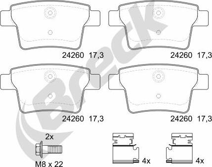 Breck 24260 00 704 00 - Тормозные колодки, дисковые, комплект autospares.lv