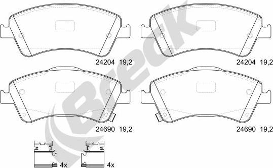 Breck 24204 00 701 00 - Тормозные колодки, дисковые, комплект autospares.lv