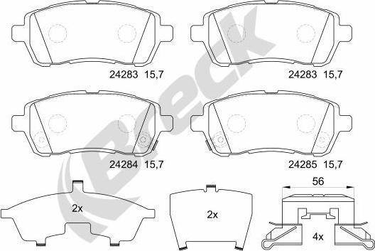 Breck 24283 00 702 10 - Тормозные колодки, дисковые, комплект autospares.lv