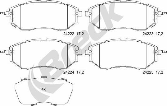 Breck 24222 00 701 10 - Тормозные колодки, дисковые, комплект autospares.lv