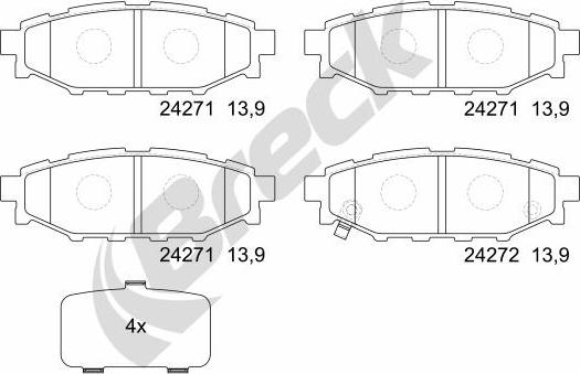 Breck 24271 00 702 10 - Тормозные колодки, дисковые, комплект autospares.lv