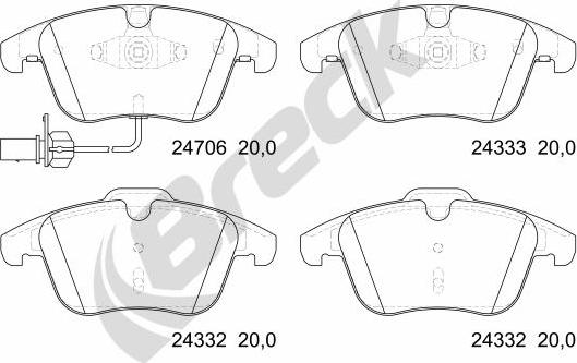 Breck 24706 00 551 10 - Тормозные колодки, дисковые, комплект autospares.lv