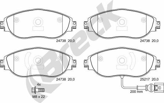 Breck 24738 00 551 00 - Тормозные колодки, дисковые, комплект autospares.lv