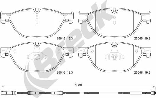 Breck 25045 00 551 00 - Тормозные колодки, дисковые, комплект autospares.lv