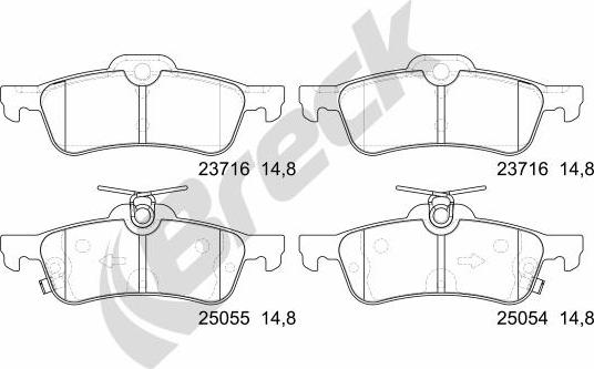 Breck 25054 00 704 00 - Тормозные колодки, дисковые, комплект autospares.lv