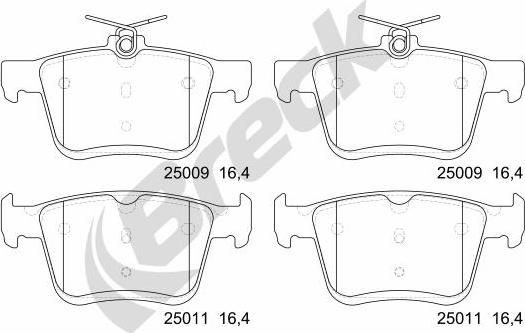 Breck 25009 00 704 00 - Тормозные колодки, дисковые, комплект autospares.lv