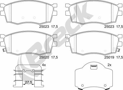 Breck 25019 00 702 00 - Тормозные колодки, дисковые, комплект autospares.lv