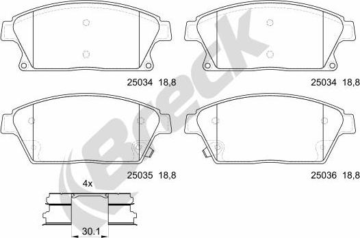 Breck 25034 00 701 10 - Тормозные колодки, дисковые, комплект autospares.lv