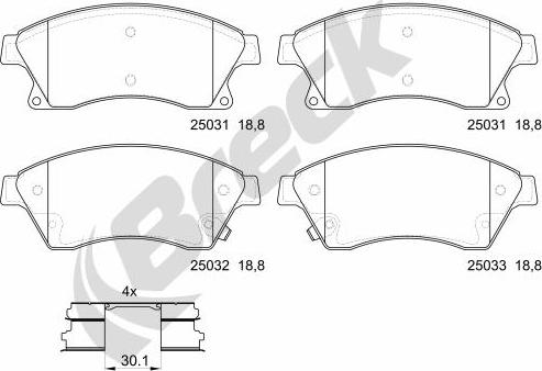 Breck 25031 00 701 00 - Тормозные колодки, дисковые, комплект autospares.lv