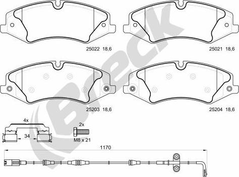 Breck 25022 00 553 00 - Тормозные колодки, дисковые, комплект autospares.lv