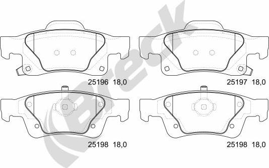 Breck 25196 00 554 00 - Тормозные колодки, дисковые, комплект autospares.lv