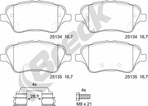 Breck 25134 00 701 00 - Тормозные колодки, дисковые, комплект autospares.lv