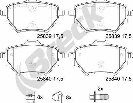 Breck 25839 00 704 00 - Тормозные колодки, дисковые, комплект autospares.lv