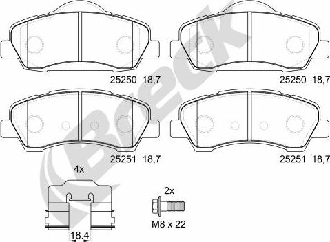 Breck 25250 00 701 00 - Тормозные колодки, дисковые, комплект autospares.lv