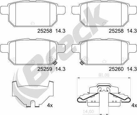 Breck 25258 00 704 00 - Тормозные колодки, дисковые, комплект autospares.lv