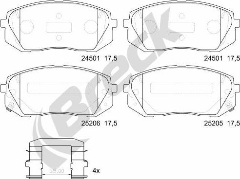 Breck 25205 00 701 00 - Тормозные колодки, дисковые, комплект autospares.lv