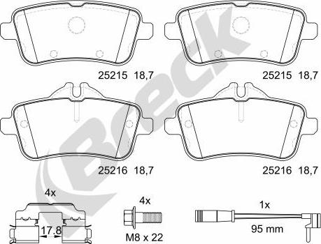 Breck 25215 00 554 10 - Тормозные колодки, дисковые, комплект autospares.lv