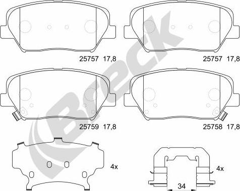 Breck 25757 00 701 00 - Тормозные колодки, дисковые, комплект autospares.lv