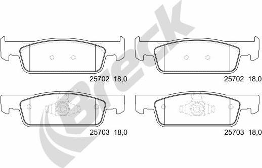 Breck 25702 00 702 00 - Тормозные колодки, дисковые, комплект autospares.lv