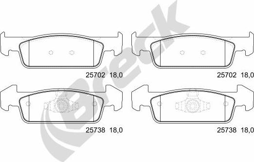 Breck 25738 00 702 00 - Тормозные колодки, дисковые, комплект autospares.lv