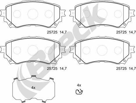 Breck 25725 00 701 00 - Тормозные колодки, дисковые, комплект autospares.lv