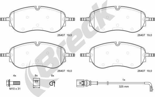 Breck 26407 00 651 00 - Тормозные колодки, дисковые, комплект autospares.lv