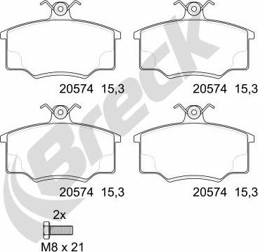 Breck 20574 00 701 00 - Тормозные колодки, дисковые, комплект autospares.lv