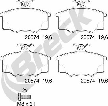 Breck 20574 10 701 00 - Тормозные колодки, дисковые, комплект autospares.lv