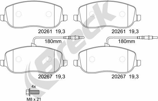 Breck 20261 00 701 00 - Тормозные колодки, дисковые, комплект autospares.lv