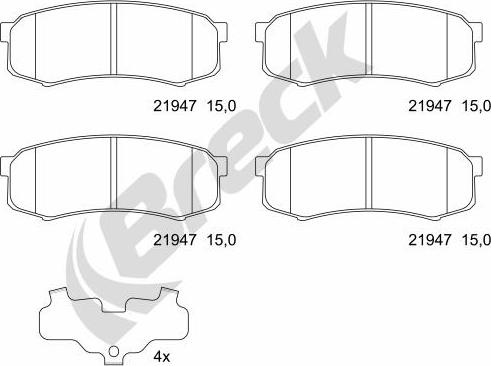 Breck 21947 00 702 00 - Тормозные колодки, дисковые, комплект autospares.lv