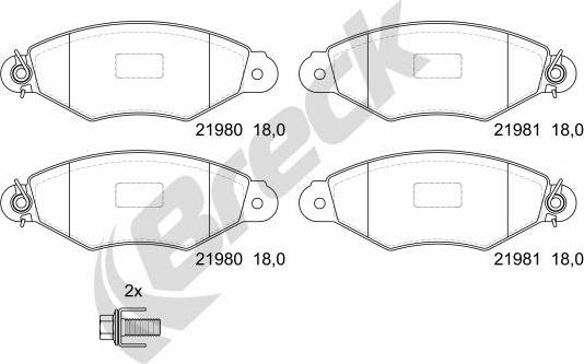 Breck 21980 00 702 00 - Тормозные колодки, дисковые, комплект autospares.lv