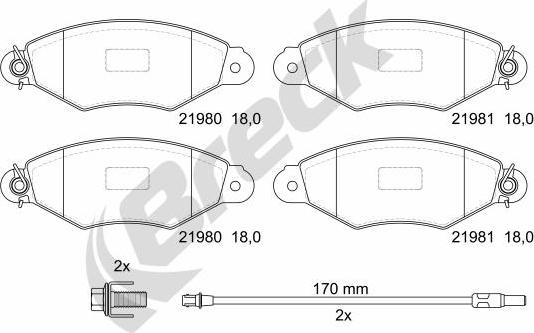 Breck 21980 00 702 10 - Тормозные колодки, дисковые, комплект autospares.lv