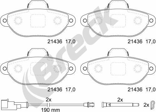 Breck 21436 00 702 10 - Тормозные колодки, дисковые, комплект autospares.lv