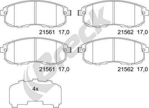 Breck 21562 00 701 00 - Тормозные колодки, дисковые, комплект autospares.lv