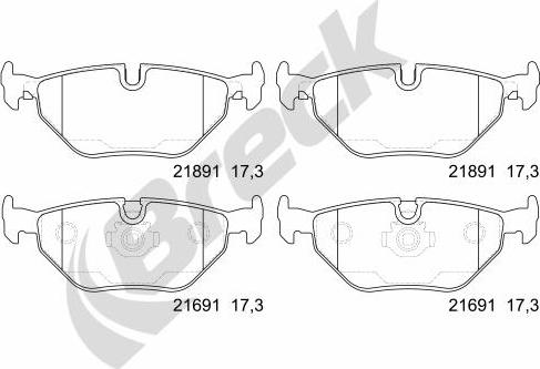 Breck 21691 00 702 00 - Тормозные колодки, дисковые, комплект autospares.lv