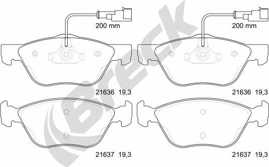 Breck 21636 00 701 10 - Тормозные колодки, дисковые, комплект autospares.lv