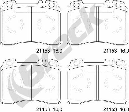 Breck 21153 00 701 20 - Тормозные колодки, дисковые, комплект autospares.lv