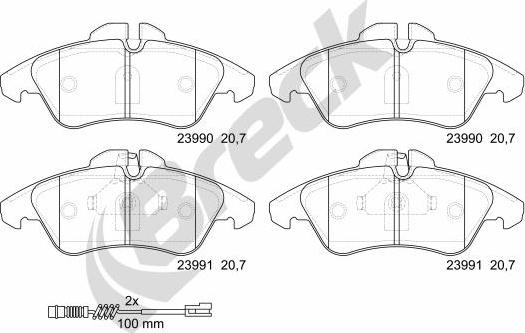 Breck 23990 00 703 10 - Тормозные колодки, дисковые, комплект autospares.lv