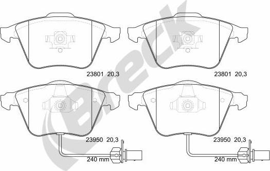 Breck 23950 00 552 10 - Тормозные колодки, дисковые, комплект autospares.lv