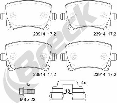 Breck 23914 00 704 00 - Тормозные колодки, дисковые, комплект autospares.lv